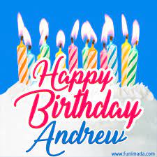 Timbo was curled up in a ball outside of andrew's door and had a he wanted to make sure he said happy birthday to andrew. Happy Birthday Gif For Andrew With Birthday Cake And Lit Candles Download On Funimada Com