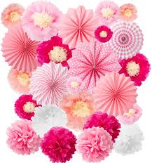 Tissue paper crafts are great as they are so inexpensive and you can get the kids involved too! Buy 24 Pieces Party Hanging Set Including 12 Tissue Paper Flowers Decorations 6 Pink Paper Fans Garlands Decoration 6 Paper Poms Ball Decoration Flowers Craft Kit For Birthday Baby Shower Festival Online In Turkey B07t5sxmg8