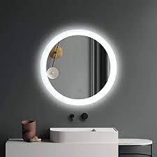 Round mirrors can be used as a central focal point in rooms and make spaces feel more relaxed and inviting. Amazon Com Es Diy 24 Inch Round Led Backlit Mirror For Bathroom Dimmable Anti Fog Wall Mounted Frameless Makeup Mirror Aesthetic Circle Mirror Easy Z Bar Install Kitchen Dining