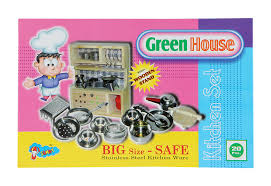 A play kitchen set includes food, utensils, sink, cookware and other toys to give them a real kitchen experience. Buy Sunny Green House Stainless Steel Kitchen Set Online In India Kheliya Toys