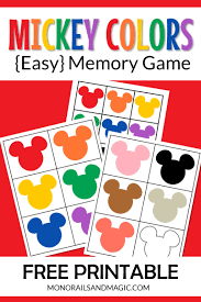 The purpose of this memory game is to memorize the locations of the cards in the game and to make pairs of cards by turning them over 2 by 2. Mickey Colors Memory Game Free Printable Monorails And Magic