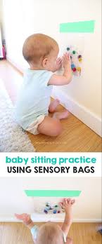 Baby Sitting Practice Using Sensory Bags Mama Papa Bubba In 2020 Sensory Bags Baby Development Infant Activities