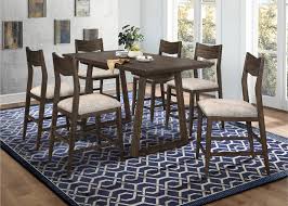 With a simple and sleek table, and an accent of comfortable chairs, the clara dining set will be a great addition to a modern kitchen or break room. 7 Pc Kirke Brown Finish Wood Fabric Padded Chairs Mid Century Modern Counter Height Dining Table