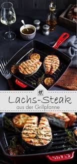Lachs Steak Aus Der Grillpfanne Frisches Lachssteak Mit Krautern Und Zitrone In Der Eisenpfanne Gebraten Nicht Nur An Karfreit Kochen Und Backen Lachs Essen