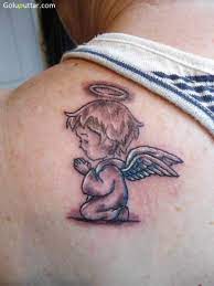 Cute Angel Praying Kid Tattoo On Upper Back Baby Angel Tattoo Small Angel Tattoo Tattoos