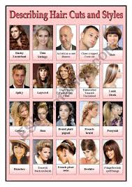 Words representing various types of hairstyles Describing Hair Cuts And Styles Esl Worksheet By Katrinz
