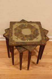 Mid Century Modern Vintage Fleur De Lis Stackable End Tables Set Of 3 Brown Wood Afflink When You Click On Links With Images End Table Sets Nesting End Tables End Tables
