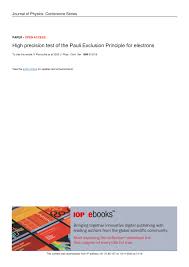 Maybe you would like to learn more about one of these? Pdf High Precision Test Of The Pauli Exclusion Principle For Electrons