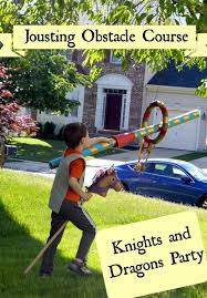 Knights And Dragons Party Jousting Obstacle Course One Artsy Mama Dragon Birthday Parties Dragon Party Knight Party