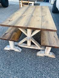 Rustic Pedestal Farmhouse Table Set With Long Benches Etsy In 2020 Rustic Kitchen Tables Farmhouse Table Setting Rustic Farmhouse Table