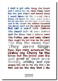 Don Mclean American Pie Song Lyric Poster Typography Art Print 4 Sizes Song Lyric Posters American Pie Song Lyrics Lyric Poster