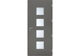 Porte D Entree Aluminium Contemporaine Avec 4 Vitrages Carres Alignes Verticalement Porte D Entree Stan Porte Entree Aluminium Porte Entree Alu Entree Moderne