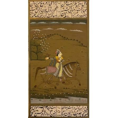 Miniature Painting of Sultana Chand Bibi (1550-1600) Hunting with a Falcon