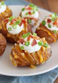 Crispy Loaded Hasselback Potato Bites Recipe Christmas Recipes Appetizers Food Best Holiday Appetizers