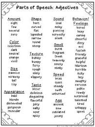 Parts Of Speech Lists Nouns Adjectives Verbs Adverbs Parts Of Speech List Adjective Words Adjectives