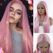 KXW Perücken Pink Perücken fur Madchen Rosa Lange Haare Glatte Helle  Pastell rosa Perücken für Frauen Lace Front Perücken Kunsthaar Cosplay  Perücken ...