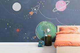 Cute wallpaper designs for kids bedroom. Kids Cartoon Space Rocket Wallpaper Mural Hovia Nz