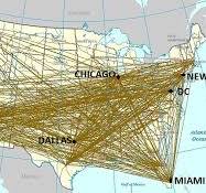 Route network of American Airlines in the pre-merger period ...