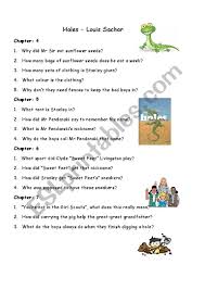 See the progress your students make while they are reading! Questions To The Book Holes Esl Worksheet By Tayloranne