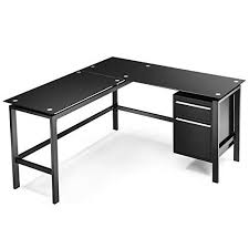 Black And White Office Table Black L Shaped Computer Office Desk With Premiumtempered Glass Top 2 Large Drawers Corner Work Corner Workstation Office Computer Desk Contemporary Office Desk