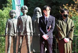 Crunchyroll Eren Mikasa And Armin Are Eternized In Hometown Of Attack On Titan Creator Mikasa ackerman, eren yeager, and armin artlert are undergoing the conflicting passion of love.