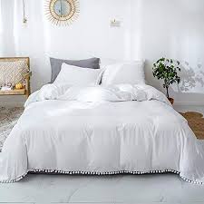 Combine comfort and luxury with our linen duvet covers and sets. Smoofy Bedding Duvet Cover Set Ball Pom Fringe Bedding Pillowcase Sets Queen White Walmart Canada