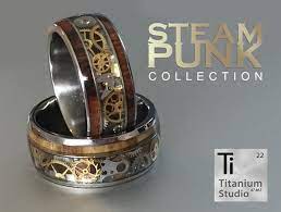Vintage Steampunk And Wood Ring Steampunk Rings Gear Ring Titanium Wedding Rings