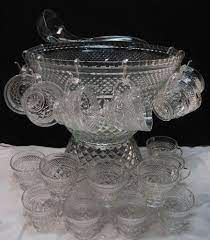 The devil duck collection, description: Vtg Anchor Hocking Crystal Glass Wexford Punch Bowl Stand 16 Cups Hooks Ladle Punch Bowl Stands Crystals Crystal Jewelry