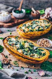 Spaghetti Squash With Garlic Spinach And Feta Cheese Recipe Vegan Spaghetti Squash Spaghetti Squash Recipes