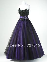 Peacock Gothic Victorian Prom Dresses Fast Shipping Purple Stain And Black Tulle Strapless Feather Beaded Floor Length Pn Purple Wedding Dress Gowns Ball Gowns
