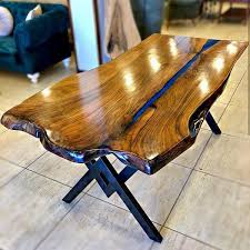 Epoxy Resin Table Blue Epoxy Resin Dining Table Kitchen Balcony Office Garden Decor Table In 2020 Resin Table Epoxy Resin Table Dining Table In Kitchen