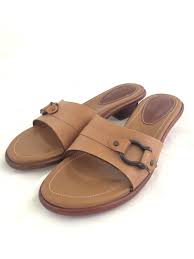 H.S. Trask & Co Brown Leather Slides Sandals Block Heel Slip On Shoes 7M