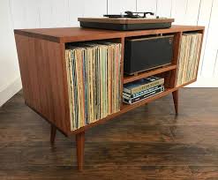 Solid Mahogany Turntable And Stereo Console With Album Storage Mid Century Modern Record Player Cabinet With Vinyl Storage Vinyl Storage Album Storage Furniture
