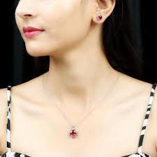 5 CT Created Ruby Pendant and Earrings Set in Gold
