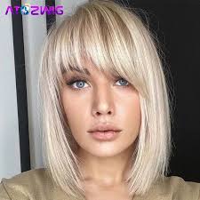 SHORT STRAIGHT BLONDE Bob Wig With Bangs for Fashion Women Natural Looking  Wigs $26.99