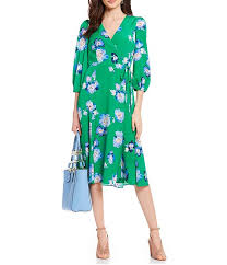 Eliza J Floral Print Tie Waist Faux Wrap Midi Dress