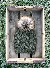 Luxury Braided Cable Beanie Olive Green Wolf Or Foxtail Faux Fur Peruvian Wool Crochet Knit Hat Knitted Hats Knitting