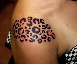 Cheetah print tattoo on thigh. Girly Pink Cheetah Print Tattoo On Shoulder Tattooimages Biz