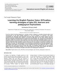 Pdf Learning The English Passive Voice Difficulties Learning Strategies Of Igbo Esl Learners And Pedagogical Implications