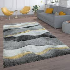 Wohnzimmer Teppich Wellen Look Grau Gold Teppichcenter24
