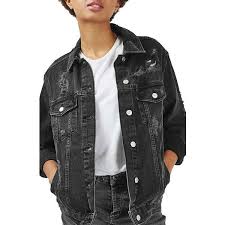 Women S Topshop Moto Ripped Oversize Denim Jacket 90 Liked On Polyvore Featuring Outerwear Jackets Denim Jacket Women Denim Jacket Oversized Denim Jacket