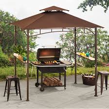 This canopy is designed to be free standing or attached to an existing deck. Sunjoy Bbq Gazebo Steel Fabric 8 X 8 4 X 5 Brown A103000100 Rona