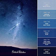 The red, green and blue use 8 bits each, which have integer values from 0 to 255. Night Sky Embroidery Color Palette With Thread Codes