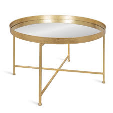 Kate And Laurel Celia Round Metal Foldable Coffee Table With Mirrored Tray Top Gold Walmart Com Walmart Com