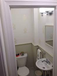Small Powder Room With No Window Benjamin Moore Grey Mist Wainscoting Royal Design Stencil Small Bathroom Paint Small Bathroom Paint Colors Stencil Furniture