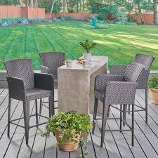 Mara Outdoor Gray Wicker Dining Chair Set Of 4 Grey Walmart Com Outdoor Bar Stools Outdoor Bar Sets Outdoor Bar