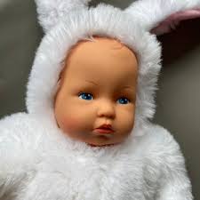 Vintage Anne Geddes 8" Baby Bunny White Plush Stuffed Toy Doll Easter 90's 