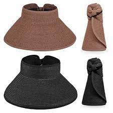 Bmc 2pk Womens Roll Up Collapsible Travel Outdoor Straw Sun Hats Black Brown Amazon Co Uk Clothing