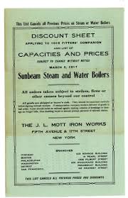 two 1917 J L Mott Iron Works Sunbeam Steam & Water Boiler & radiator lists  NYC | eBay