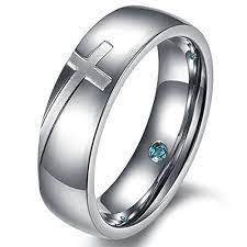 Men Women 6mm Stainless Steel Engrave Cross White Gold Ring Christian Wedding Silver Band Cz Inlay White Gold Rings Rough Stone Jewelry Mens Gold Rings